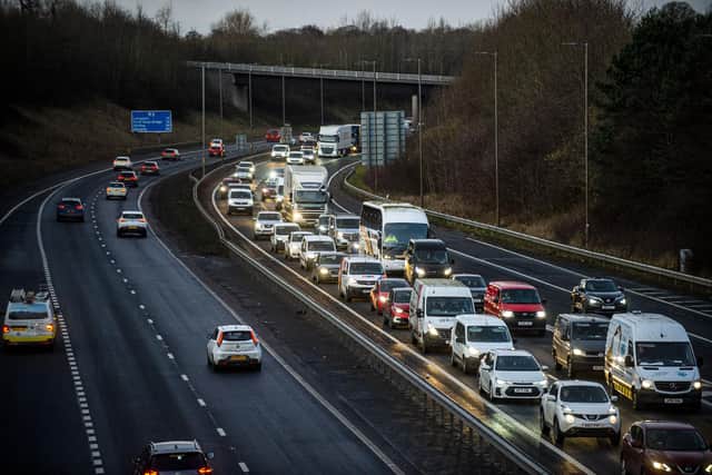 The M8 pictured on January 31, the morning staff were allowed to return to work in offices following the pandemic. A reduction in greenhouse gas emissions due to the impact of Covid-19 on travel is likely to be short-lived, campaigners have warned. PIC: Lisa Ferguson.