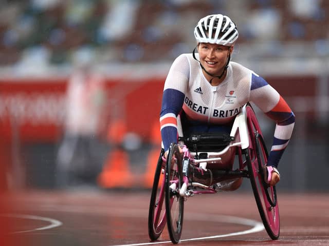 Sammi Kinghorn smiles after winning silver in the Women’s 400m - T53 final at the Tokyo Paralympic Games. (Photo by Buda Mendes/Getty Images)