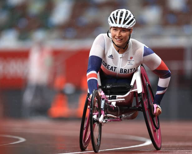 Sammi Kinghorn smiles after winning silver in the Women’s 400m - T53 final at the Tokyo Paralympic Games. (Photo by Buda Mendes/Getty Images)