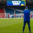 Scotland head coach Steve Clarke watches on during a training session on Thursday at Hampden.