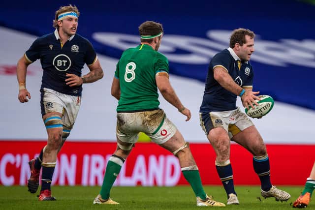 Fraser Brown last played for Scotland in the 2020 Autumn Nations Cup match against Ireland in Dublin when he suffered a prolapsed disk. (Photo by Brendan Moran / SNS Group)
