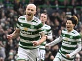 Celtic's Aaron Mooy celebrates after opening the scoring from the penalty spot in the 5-0 win over Morton. (Photo by Rob Casey / SNS Group)