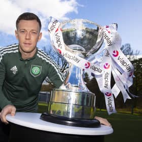 Celtic captain Callum McGregor with the Viaplay Cup trophy. Photo by Alan Harvey / SNS Group)