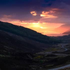 NC500 looking west from Glen Docharty towards Kinlochewe, Ross-shire, Scotland.