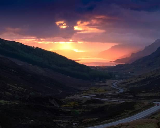 NC500 looking west from Glen Docharty towards Kinlochewe, Ross-shire, Scotland.
