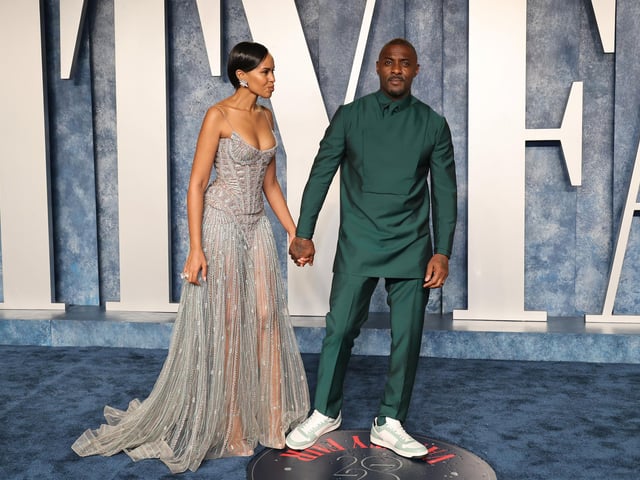Idris Elba (R) and Sabrina Dhowre Elba attend the 2023 Vanity Fair Oscar Party