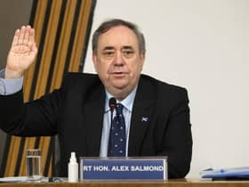 Alex Salmond is sworn in before giving evidence to a Scottish Parliament Harassment committee
