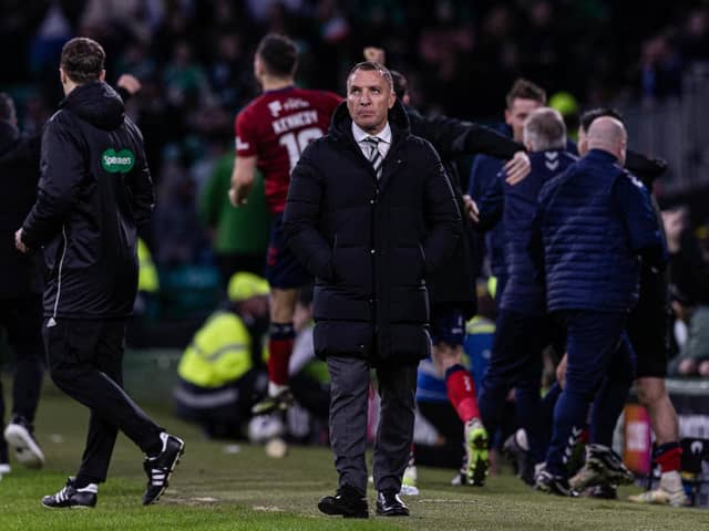 Brendan Rodgers looks on after Celtic's 1-1 draw with Kilmarnock.