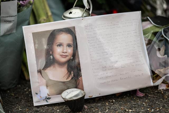 Tributes to Sara Sharif where her body was found at home on August 10 (Pic: SWNS)