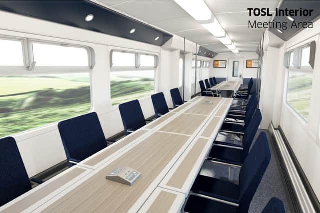 The Hydroflex train interior has been configured in boardroom style for the COP26 events at Glasgow Central. Picture: Network Rail