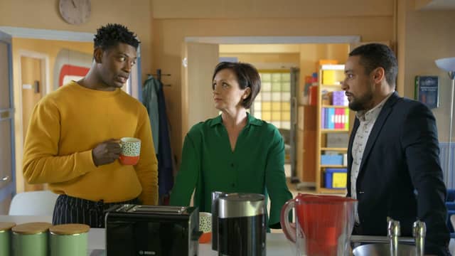Dex Lee (Bear), Dido Miles (Emma) and Ashley Rice (Sid) are just some of the excellent regulars on Doctors (Picture: BBC Pictures)
