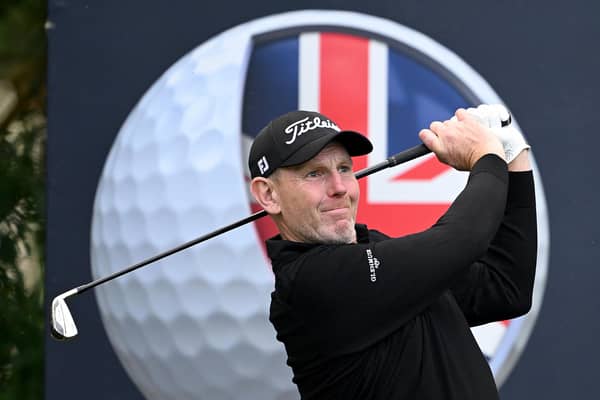 Stephen Gallacher pictured in action during the Betfred British Masters hosted by Sir Nick Faldo at The Belfry in Sutton Coldfield. Picture: Ross Kinnaird/Getty Images