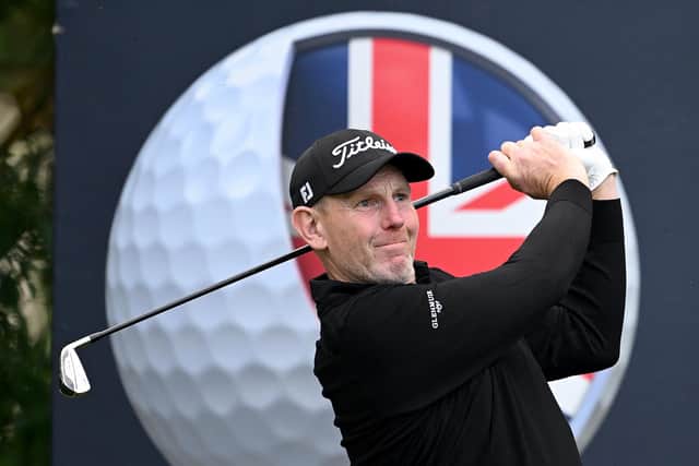 Stephen Gallacher pictured in action during the Betfred British Masters hosted by Sir Nick Faldo at The Belfry in Sutton Coldfield. Picture: Ross Kinnaird/Getty Images