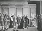 Queen Anne receiving the Act of Union in 1707 in an illustration by Walter Mannington