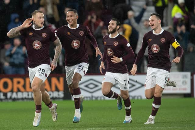 Stephen Humphrys celebrates his wonder goal against Dundee United. (Photo by Craig Foy / SNS Group)