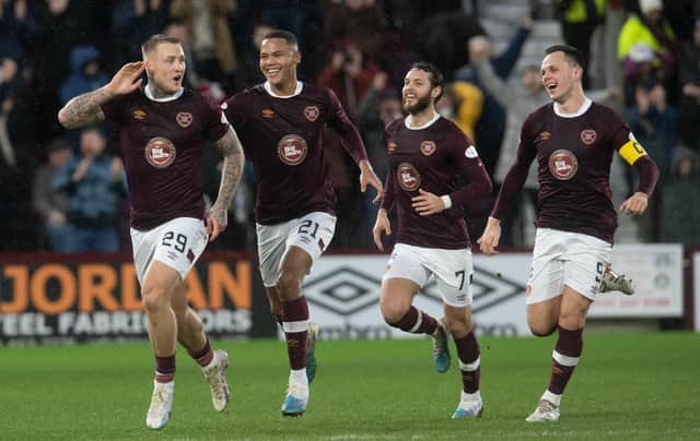 Stephen Humphrys celebrates his wonder goal against Dundee United. (Photo by Craig Foy / SNS Group)