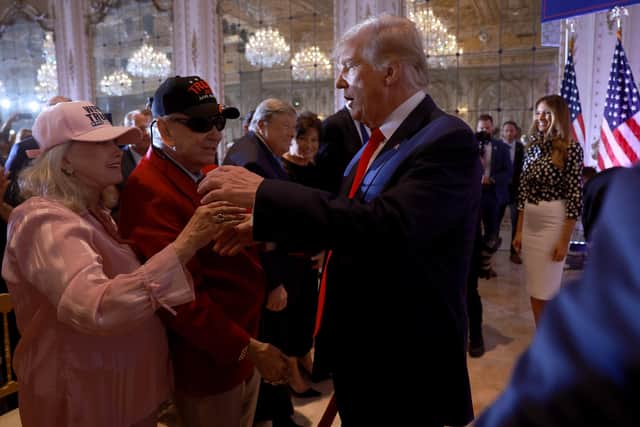 PALM BEACH, FLORIDA - NOVEMBER 15: Former U.S. President Donald Trump greets supporters during an event at his Mar-a-Lago home on November 15, 2022 in Palm Beach, Florida. Trump announced that he was seeking another term in office and officially launched his 2024 presidential campaign.  (Photo by Joe Raedle/Getty Images)