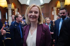 Former prime minister Liz Truss following the launch of the Popular Conservatism movement at the Emmanuel Centre in central London.