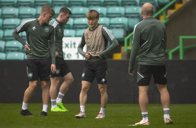 Kyogo Furuhashi during a Celtic training session at Celtic Park, on October 04, 2022, in Glasgow, Scotland. (Photo by Alan Harvey / SNS Group)
