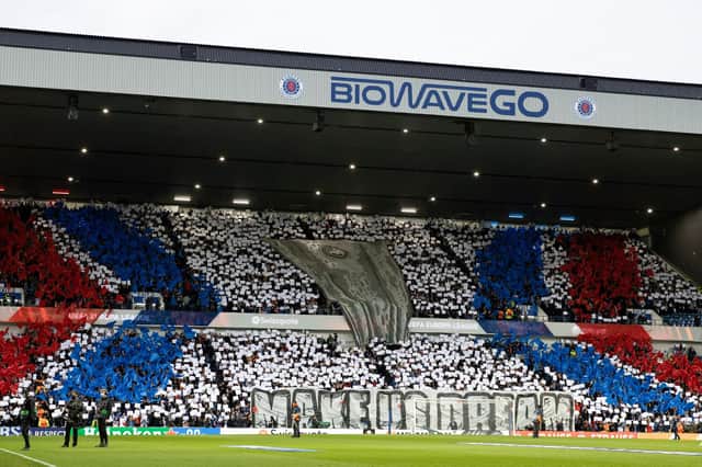 Rangers fans' tifo display before the UEFA Europa League Quarter Final 2nd Leg match against Braga (Photo by Alan Harvey / SNS Group)