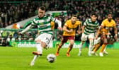 Celtic's David Turnbull converts the club's eighth Premiership penalty of the season - a haul that means they have been awarded two more spot-kicks than Rangers in the league this season. (Photo by Craig Foy / SNS Group)
