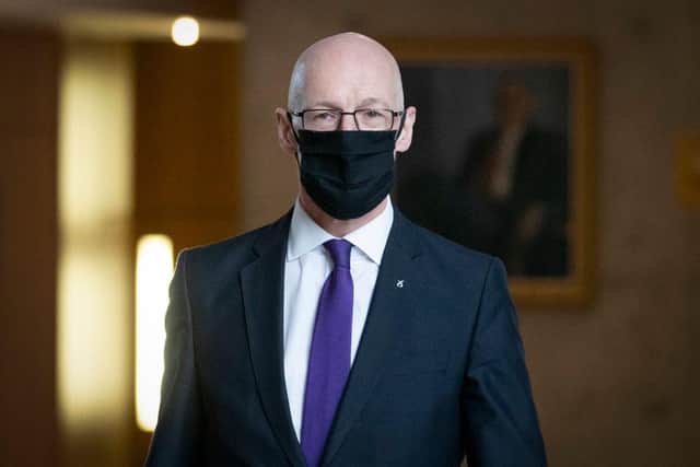 Speaking at the Scottish Government’s daily coronavirus briefing, Mr Swinney said he recognised that Rangers’ title win was a “special moment” for the club, and thanked “all those fans who celebrated at home, and who followed the rules. (Photo by Jane Barlow - Pool/Getty Images)