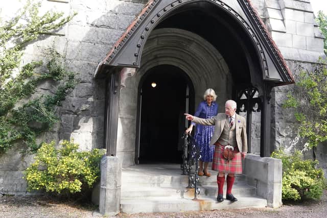 King Charles III and Queen Camilla depart Crathie Parish Church following a church service to mark the first anniversary of the death of Queen Elizabeth II (Photo by Andrew Milligan - Pool/Getty Images)