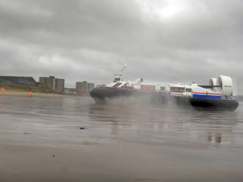 The hovercraft lands at Seafield in Kirkcaldy