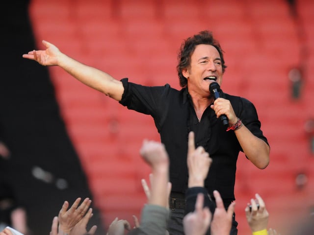 Musician Bruce Springsteen performs with the E Street Band at the first concert to be held at Emirates Stadium, during his world tour, on May 30, 2008 in London, England.  (Photo by Jim Dyson/Getty Images)