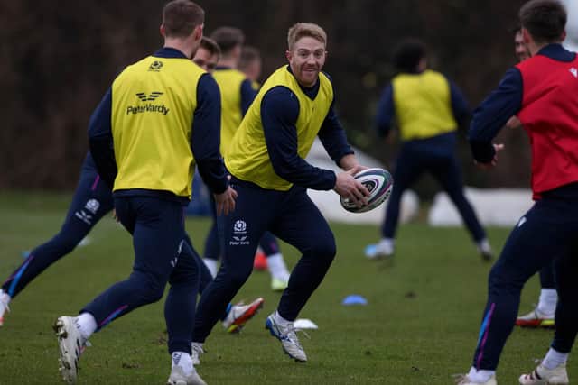 Kyle Steyn during a Scotland Rugby training session at the Oriam.