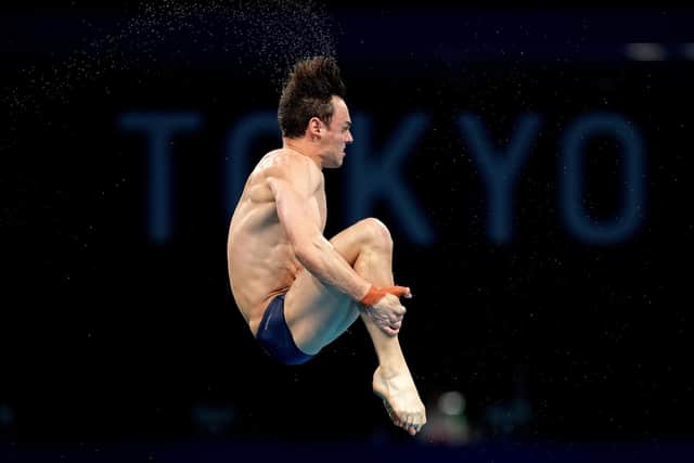 Tom Daley in action during the men's 10m platform final at the Tokyo Aquatics Centre. Picture: Joe Giddens/PA Wire