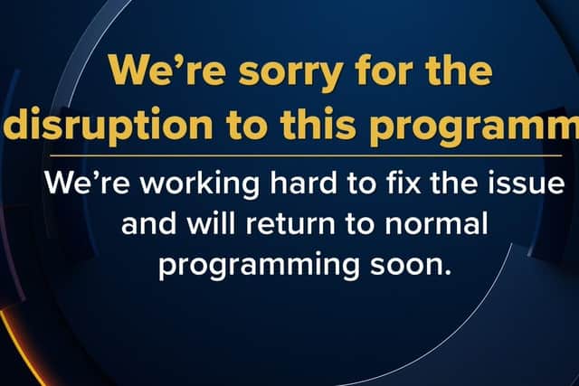 Screengrab of message shown on TalkTV during a disruption of the broadcast of The Sun's Showdown: The Fight for No10, the latest head-to-head debate for the Conservative Party leader candidates.