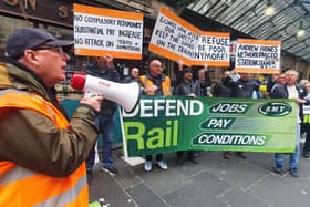 RMT members protesting outside Glasgow Central Station in September. Picture: John Devlin