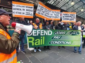 RMT members protesting outside Glasgow Central Station in September. Picture: John Devlin