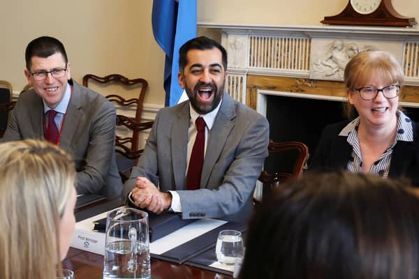 All smiles as Humza Yousaf holds his first Cabinet meeting at Bute House on March 31 last year (Picture: Russell Cheyne-Pool/Getty Images)