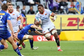 Viliame Mata of Edingburgh Rugby on the ball during the defeat to Stormers in Cape Town. Photo by Steve Haag Sports/INPHO/Shutterstock (14399310bj)