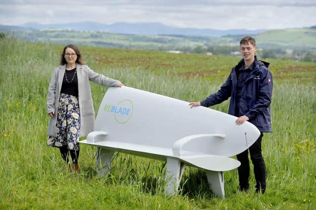 The partnership was marked by the signing of a memorandum of understanding between the two companies on one of ReBlade’s furniture designs. The table and bench, pictured, are made from decommissioned turbine blades. Picture: Colin Hattersley