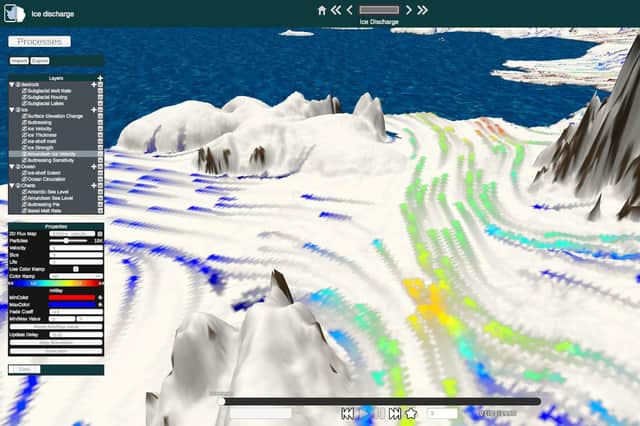 The interactive visualisation tool demonstrates several datasets collected over the past decade, including how ice moves