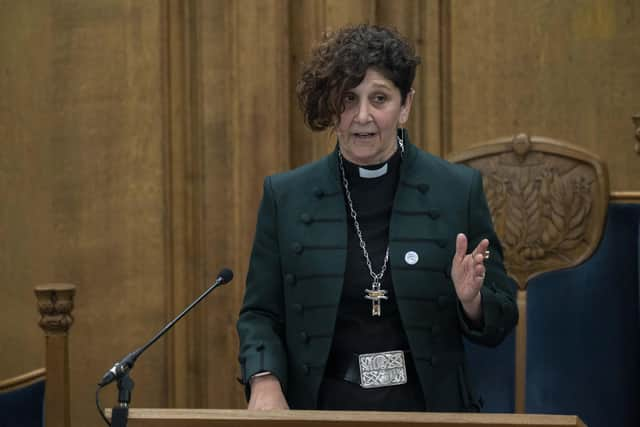 New Moderator the Rt Rev Sally Foster-Fulton said she had gone "a bit rogue" in choosing a green jacket for her formal outfit.  Picture: Andrew O'Brien.