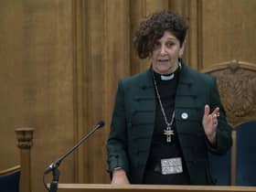 New Moderator the Rt Rev Sally Foster-Fulton said she had gone "a bit rogue" in choosing a green jacket for her formal outfit.  Picture: Andrew O'Brien.
