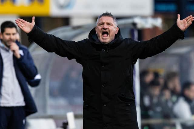 Dundee manager Tony Docherty on the touchline during the defeat to Celtic. (Photo by Craig Williamson / SNS Group)