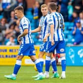 Kilmarnock celebrate Fraser Murray's opener making it 1-0 during an SPFL Trust Trophy match between Kilmarnock and Falkirk at Rugby Park, on September 04, 2021, in Kilmarnock, Scotland (Photo by Roddy Scott / SNS Group)