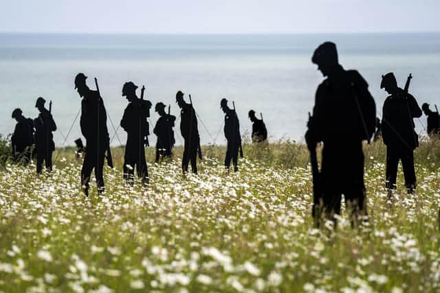 The Standing with Giants installation at the Normandy British Memorial, Ver-Ser-Mer, France, ahead of the 80th anniversary of D-Day. Photo: Jane Barlow/PA Wire