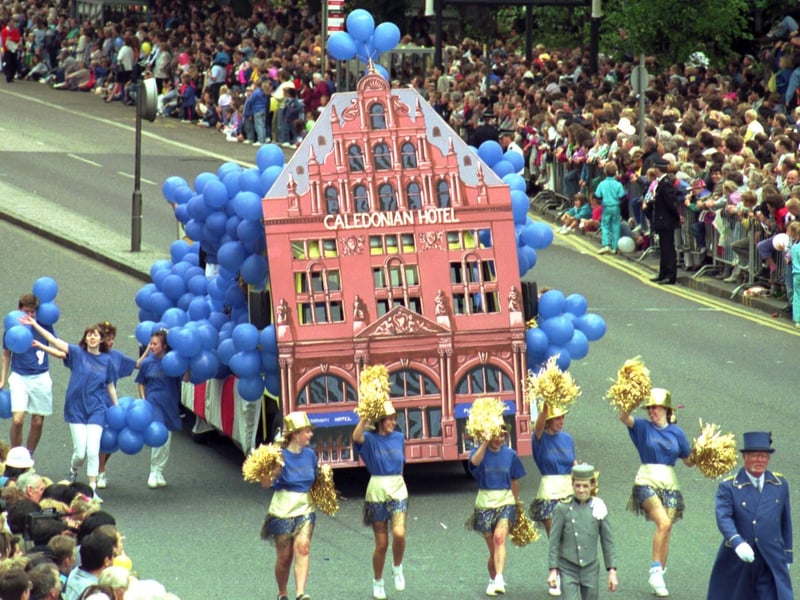 The Caledonian hotel float takes part in the Edinburgh Festival Cavalcade in August 1990.