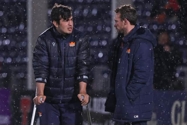 Edinburgh's Stuart McInally with head coach Mike Blair.  (Photo by Craig Williamson / SNS Group)