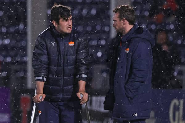 Edinburgh's Stuart McInally with head coach Mike Blair.  (Photo by Craig Williamson / SNS Group)