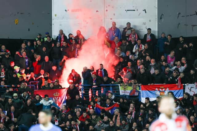 Red Star Belgrade fans at Ibrox Stadium. (Photo by Alan Harvey / SNS Group)