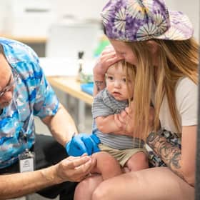 A one year-old receives the MMR vaccine as cases rise (Picture: Jan Sonnenmair/Getty Images)