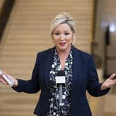 Sinn Fein vice-president Michelle O'Neill speaks to the media in the Great Hall at Parliament Buildings, Stormont, Belfast as the Bill to amend the Northern Ireland Protocol is introduced in Parliament. Picture: Liam McBurney/PA Wire