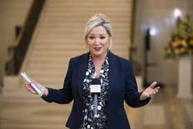 Sinn Fein vice-president Michelle O'Neill speaks to the media in the Great Hall at Parliament Buildings, Stormont, Belfast as the Bill to amend the Northern Ireland Protocol is introduced in Parliament. Picture: Liam McBurney/PA Wire